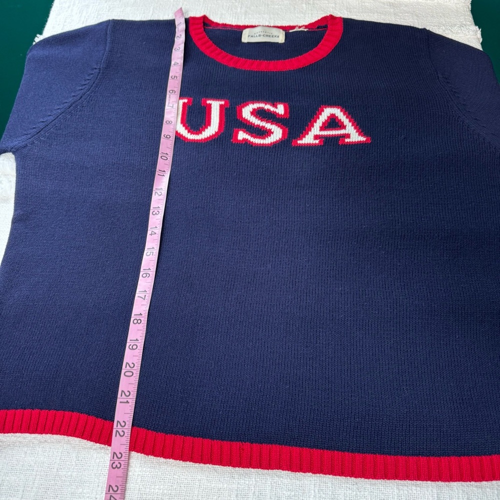 Falls Creek VTG Y2K USA Cotton Navy Knit Sweater Red White Blue Patriotic - Picture 5 of 11